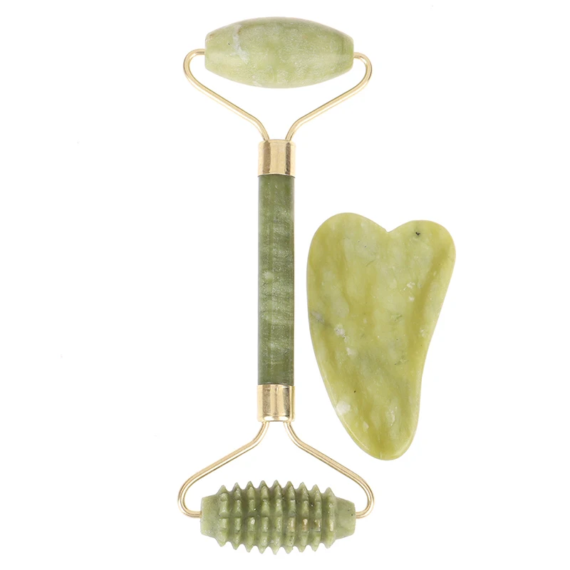 

2PCS/Set Double Head Facial Beauty Massage Tool Natural Jade Guasha Board Face Neck Skin Roller Massager Health Care Tools