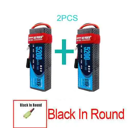 Аккумулятор DXF 7,4 V 22,2 V 6S 2S 5200mah 6000mAh 50C Burst 100C для радиоуправляемого автомобиля квадрокоптера вертолета самолета - Цвет: 2PCS5200HARDBLACK