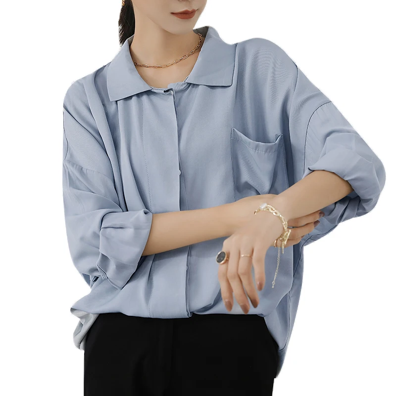 

2021 элегантные свободные офисные женские туфли из органической кожи женские блузы, повседневные плотные футболки для девочек Весенняя одно...