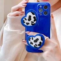 korea ins klein blue bumper love heart stand holder phone case for iphone 13 12 11 pro max xr xs x 7 8 plus se soft back cover
