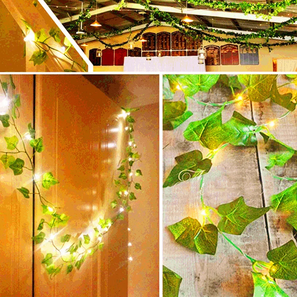 

2/10M LED String Light Battery Powered Ivy Leaf Copper Wire Lamp Decorative Fairy Lights for Courtyard Patio Garden Wall