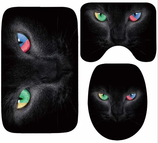 

CAMMITEVER 3Pcs Cat Rugs Animal Pattern Bathroom Set Carpet Absorbent Non-Slip Pedestal Rug Lid Toilet Cover Bath Mat