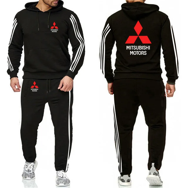 

New Mens Hoodies Mitsubishi Car Logo Printed Spring Autumn Mens Fashion Cotton sweatshirt Spring Hoodies+Pants 2Pcs Suit
