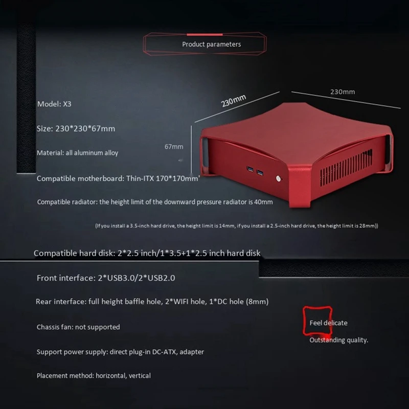 

X3 Compatible Motherboard ITX Special-Shaped Desktop Case MINI Cool Desktop Computer Case Red for Desktop