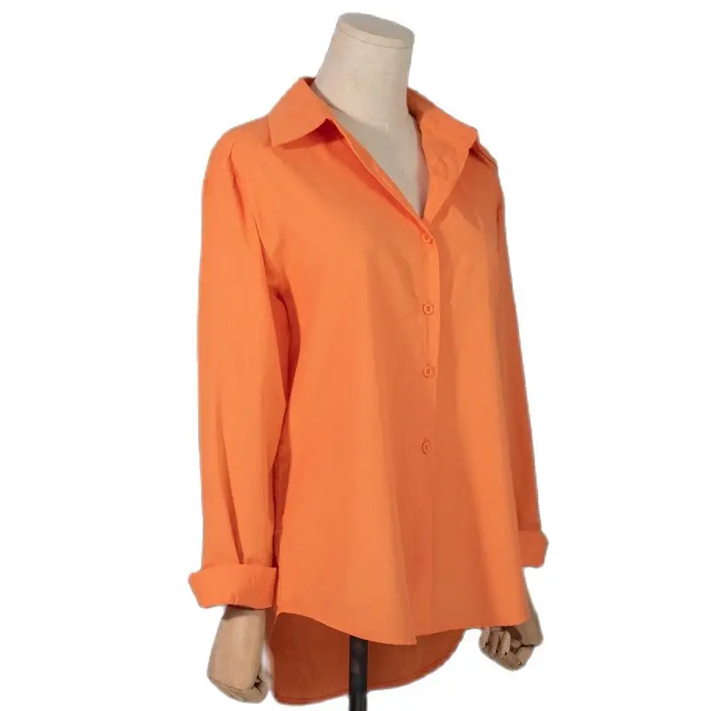 

Однотонная рубашка в стиле ретро, Новинка Лето-Осень 2021, свободная блузка, универсальная модная женская одежда в Корейском стиле