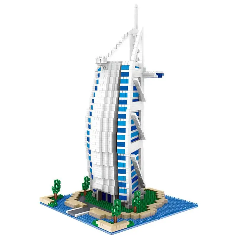 

LZ 8017 Particle Building Block Burj Al Arab Hotel 3D Model Assembly Drawing City Street View DIY Building Block Toy Without Box