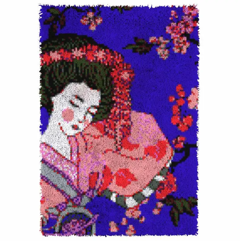 

Latch Hook Rug Kits Japanese girl Unfinished Crocheting Tapestry 3D Yarn Needlework Cushion Sets for Embroidery