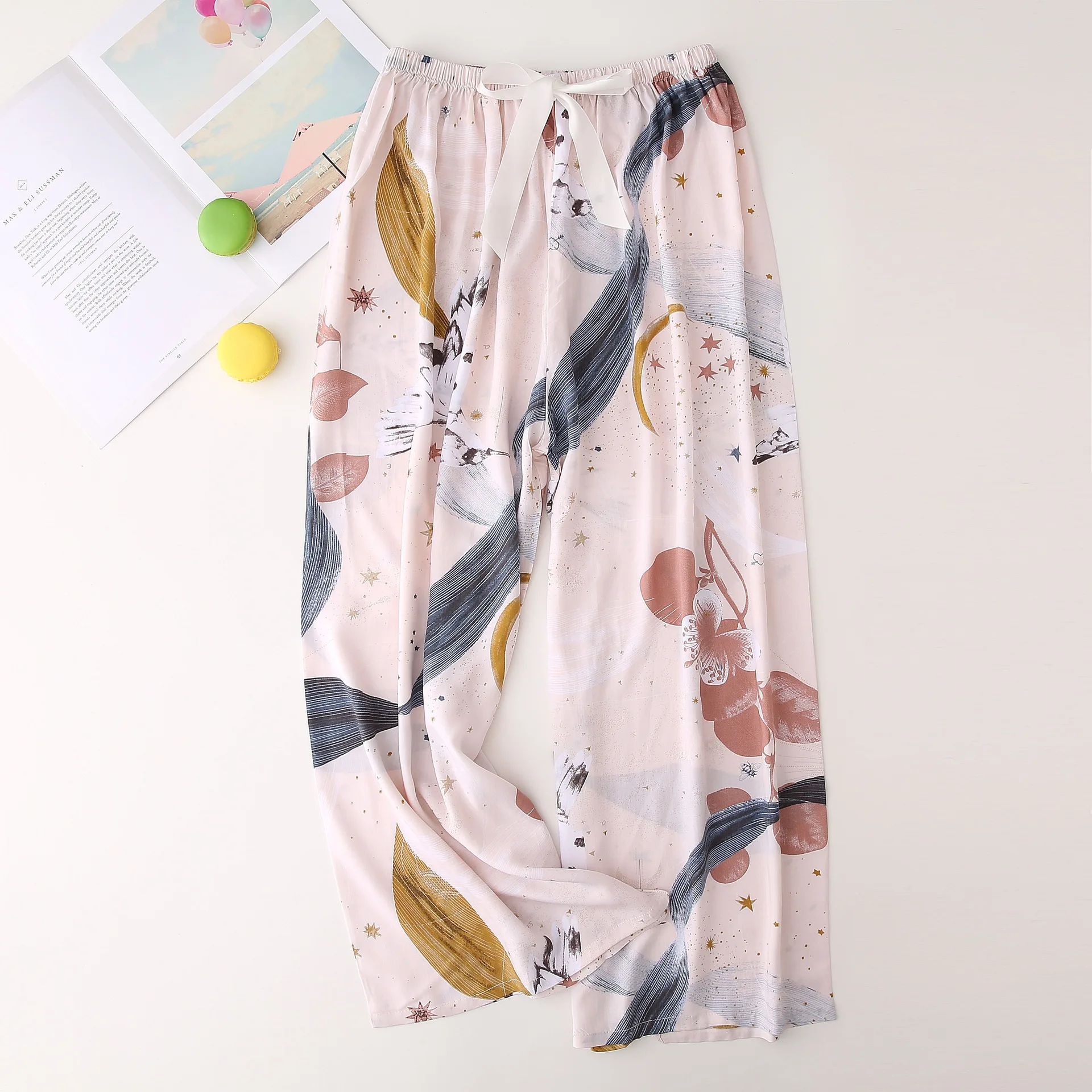 New Viscose Rayon Printing Women Pajama Bottoms Elastic Waist Ankle-Length Sleepwear Women Lounge Wear Closing Pants Nightwear