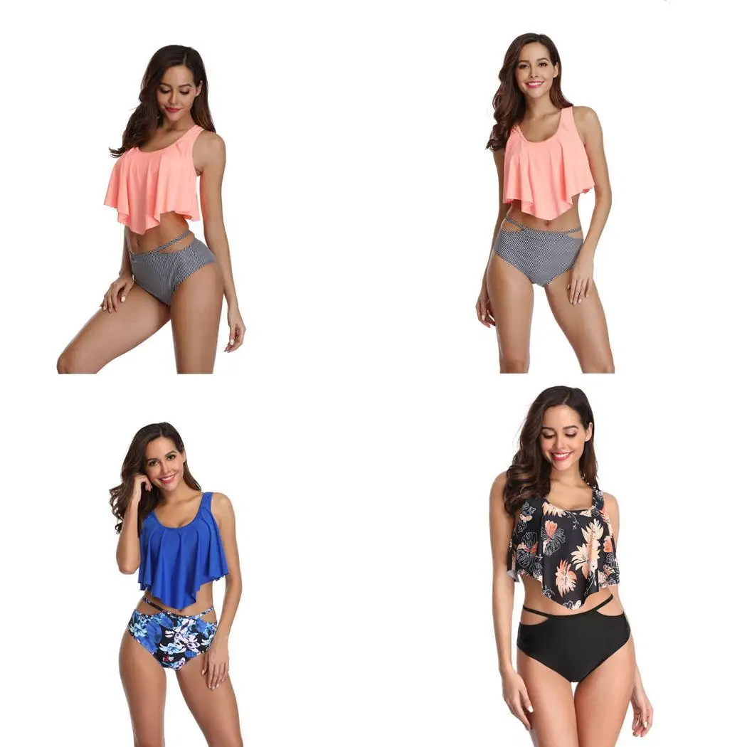 Женский комплект бикини с высокой талией Раздельный купальник из двух частей