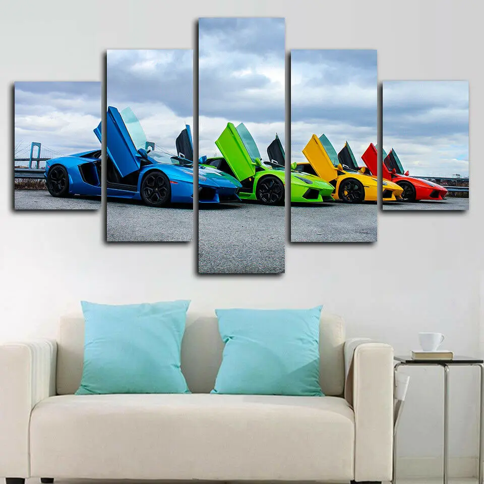 

Luxury Aventador Colors Car 5 Panel Canvas Picture Print Wall Art Canvas Painting Wall Decor for Living Room Poster No Framed