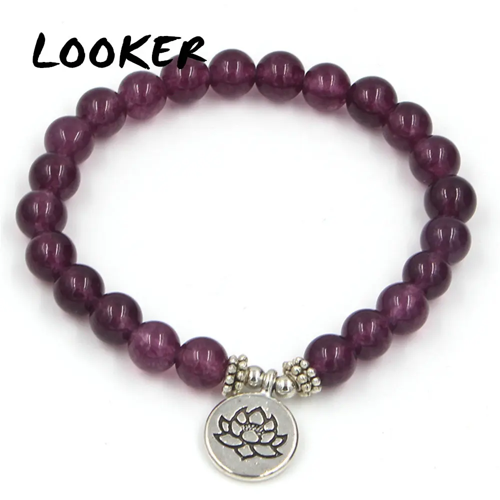 8 мм аметисты лотоса браслет высокого качества Ом Йога буддийский Мала