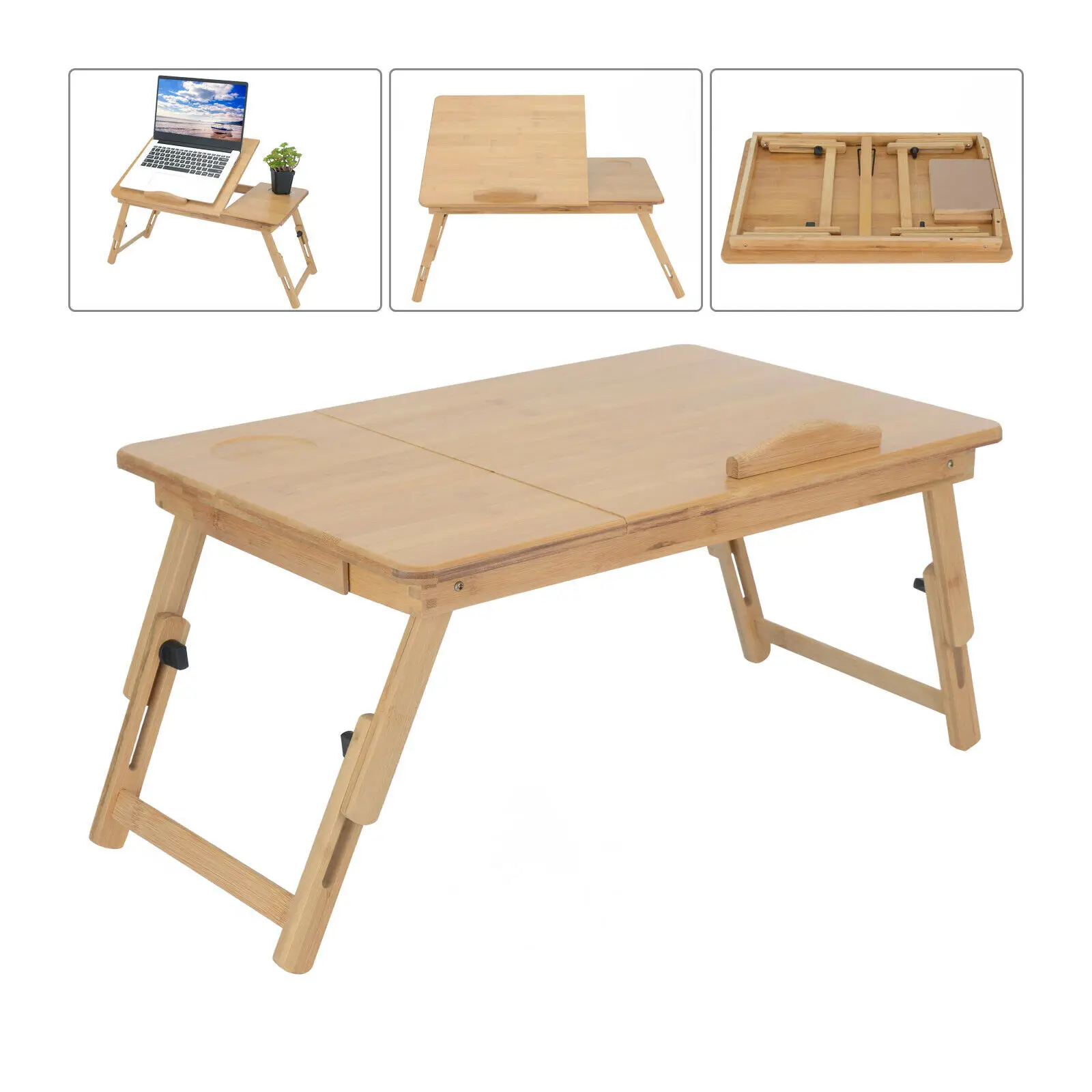 

Регулируемый Бамбуковый стол для ноутбука, ноутбука, кровати, дивана, поднос, настольная подставка для ПК, портативный