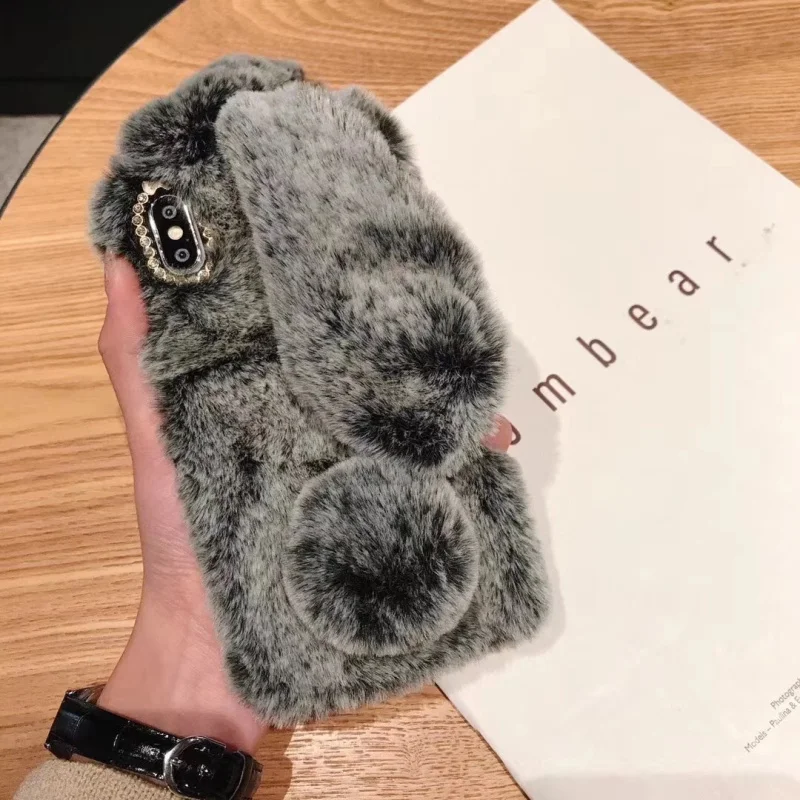 Чехол из кроличьего меха для Xiaomi Redmi Note 8 Pro 6 5 7 7A 6A 5A 5 Plus Bling плюшевый кролик чехол - Цвет: dark grey