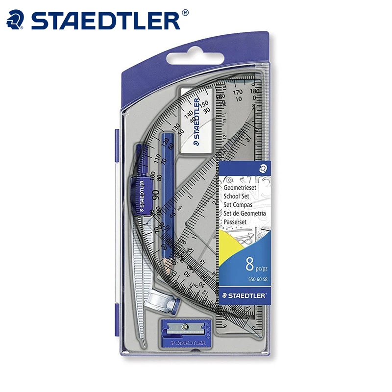

Staedtler 550 60 S8 Compasses School Set Ruler Protractor Set Square Student drawing tools 8pcs/set