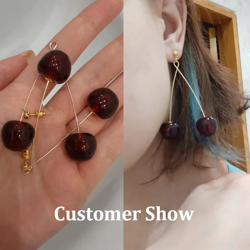Женские Висячие серьги AOMU длинные серьги-подвески с красной вишней в форме