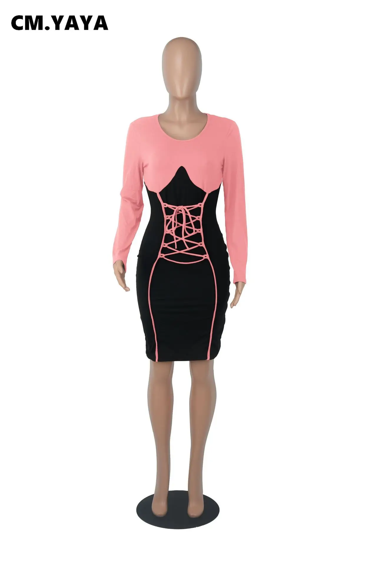 Женская туника со шнуровкой CM.YAYA с длинным рукавом и высокой талией лоскутное