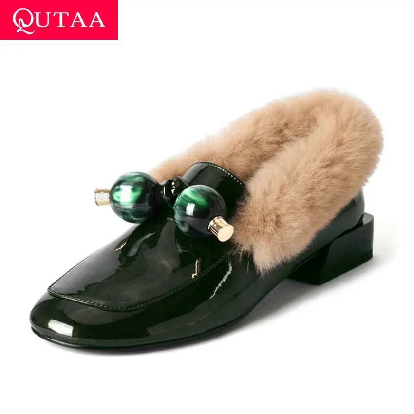 Женские теплые ботинки QUTAA зимние из искусственной кожи на квадратном каблуке с