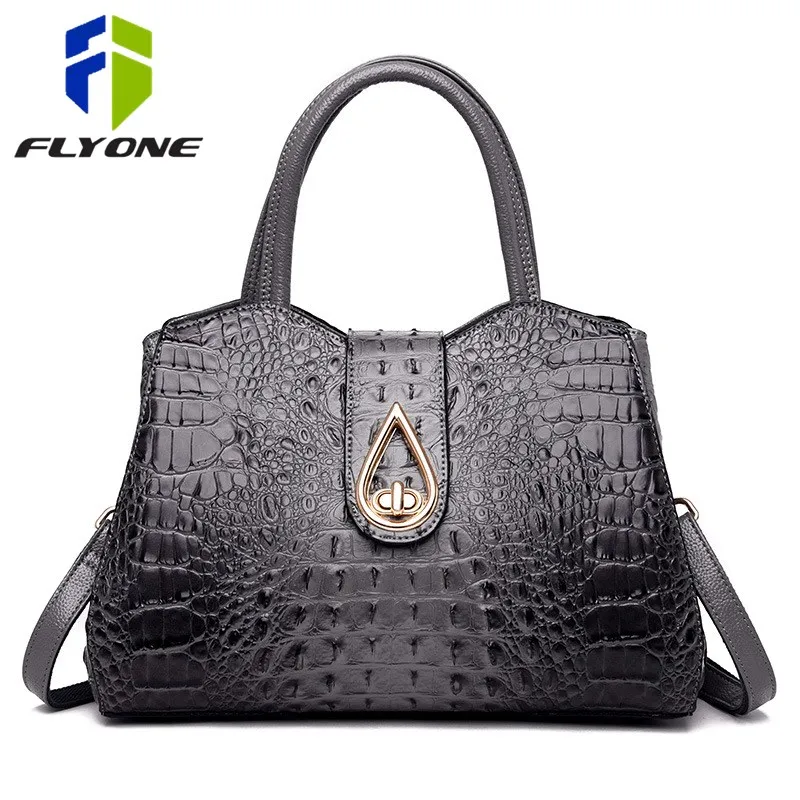 FLYONE винтажная модная крокодиловая натуральная кожа роскошные сумки женские