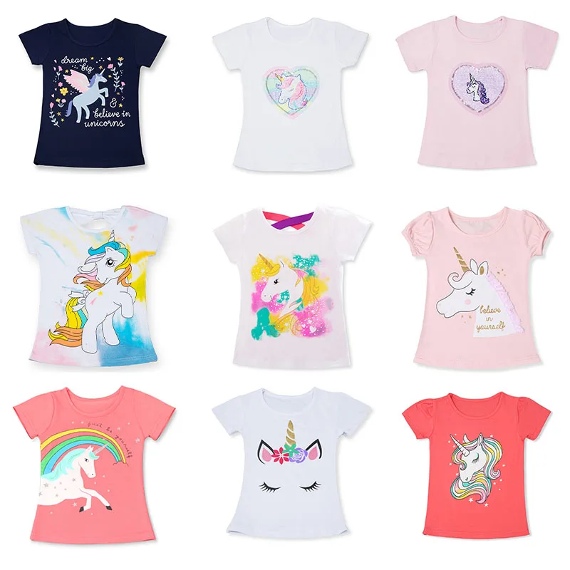 

New Children Clothes Kids Birthday Wear Girls Animal Unicornio Cartoon Print Tee Top T-Shirt for For 3 4 5 6 7 8 Years Girls