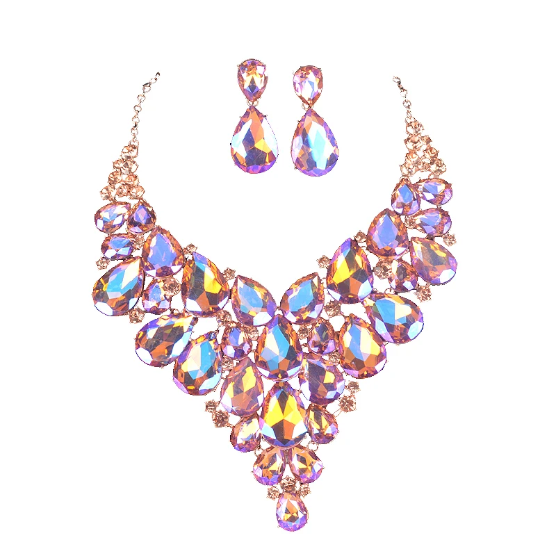 Роскошное простое ожерелье серьги набор ювелирных изделий вечерние свадебные