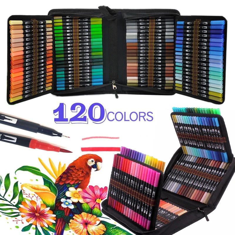 Manga 12-120 Colors Watercolor Pens, Brush Fineliner Felt Tip Art Markers, Colouring Pen for Calligraphy Drawing Sketching Color