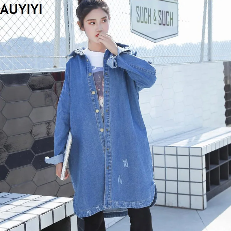 

2021 new Korean version of Harajuku bf wind denim jacket student personality loose mid-length windbreaker AUYIYI
