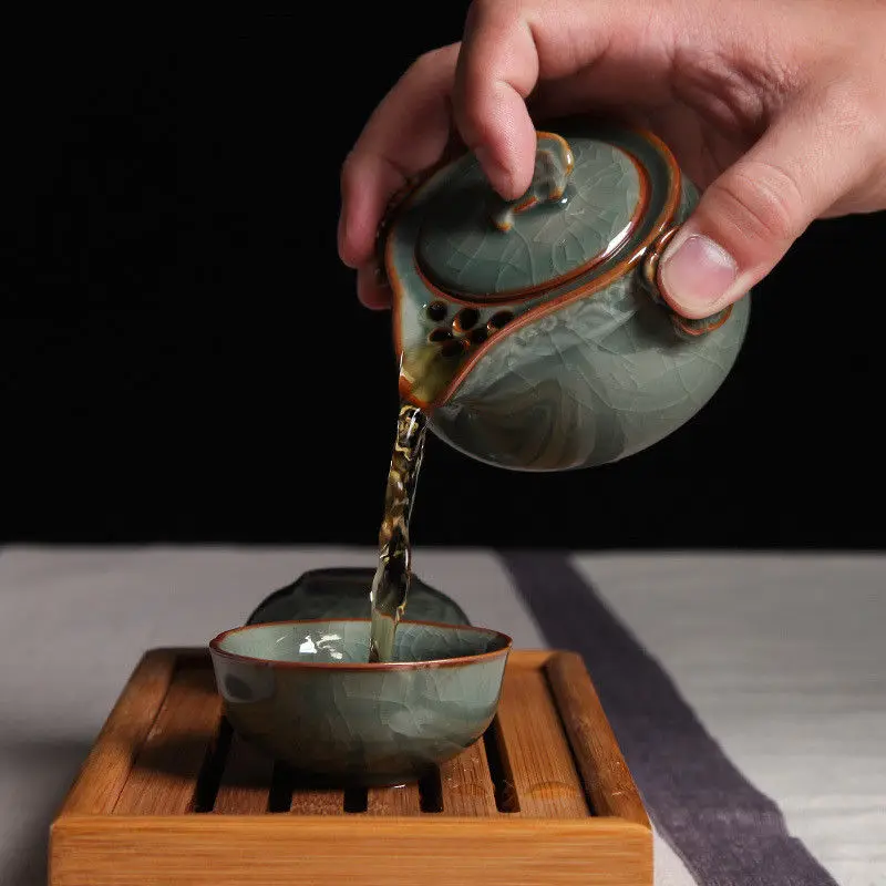 Китай Longquan Celadon портативный фотографический горшок и две чайные чашки чайная