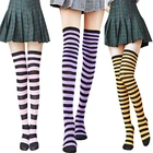 Новые милые женские носки для девочек, хлопковые Смешные Женские нескользящие Гольфы выше колена, милые сексуальные милые забавные носки с полосатым принтом