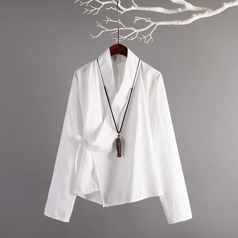 Женская блузка в китайском стиле ретро Осенние хлопковые льняные топы на