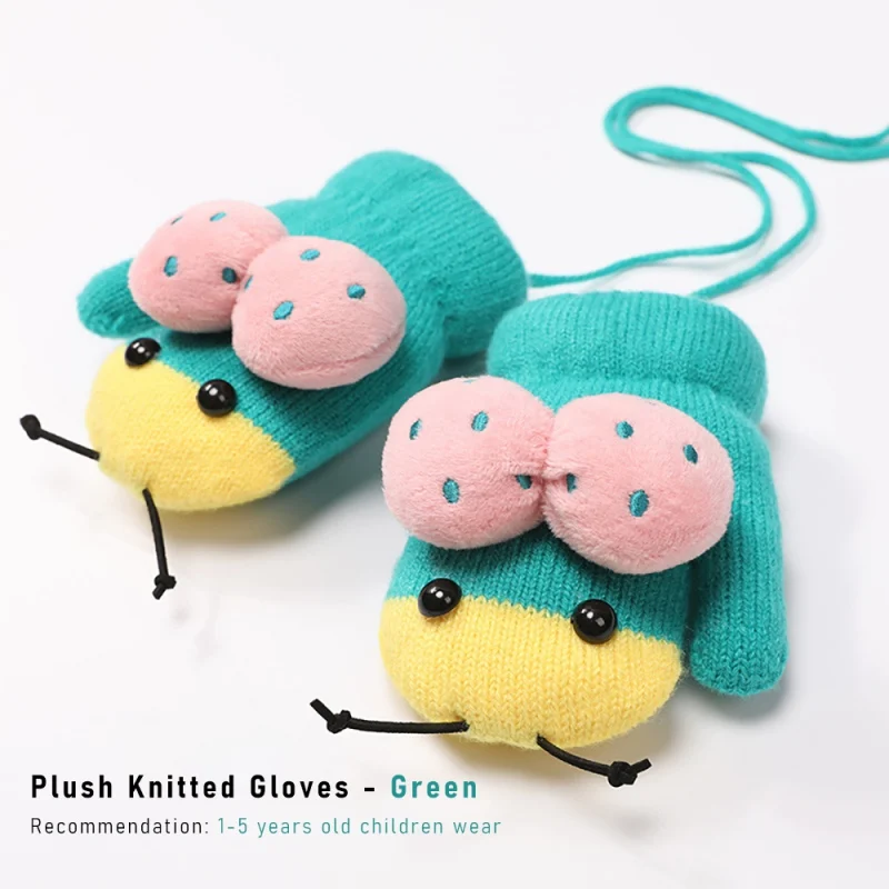 

Cartoon Ladybug Kids Gloves Winter Warm Children Knitted Full-Finger Mittens Outdoor Sports Plus Velvet Warm Windproof Gloves