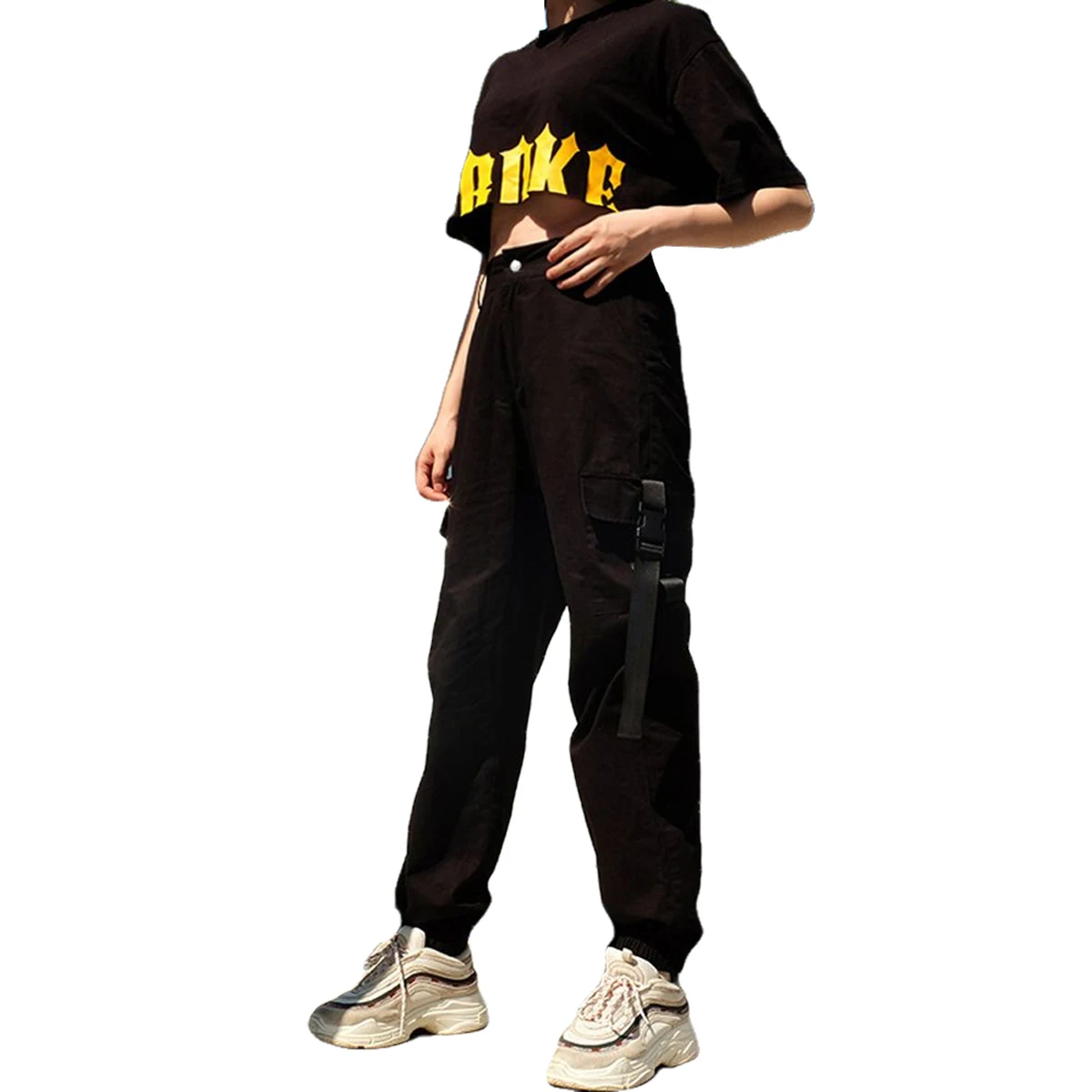 

Autumn Spring Women’s Korean Casual Trousers Fashion Solid Color High Waist Beam Feet Pants with Two Stitching Pocket