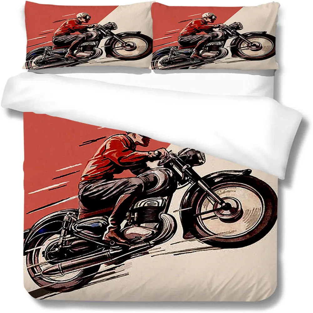 

3D Bedding Set Queen Size Motorcycle Printed Bed Cover Boys Girls Unique Design Bed Set & Pillowcase Room Decor