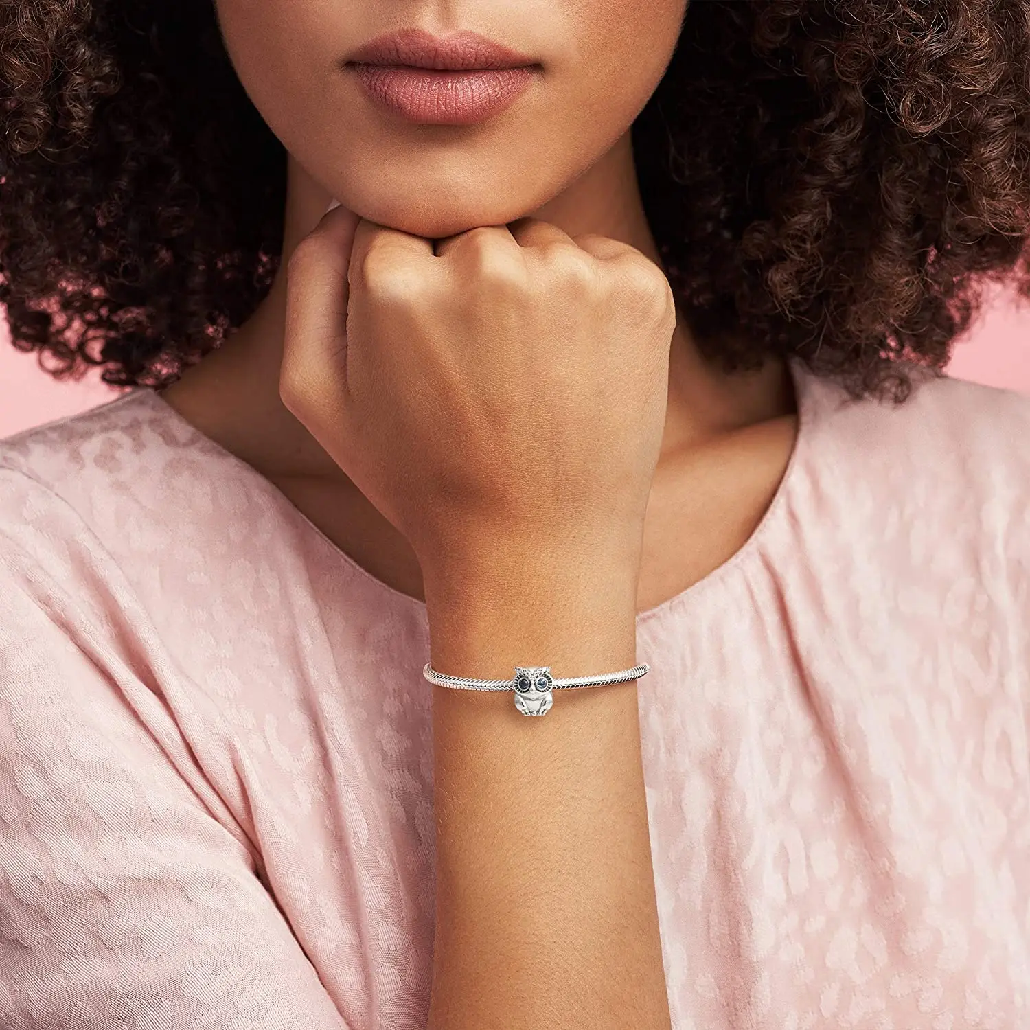 

Pure new 925 The love owl is decorated with diamond strings on three sides For DIY charm bracelets for women