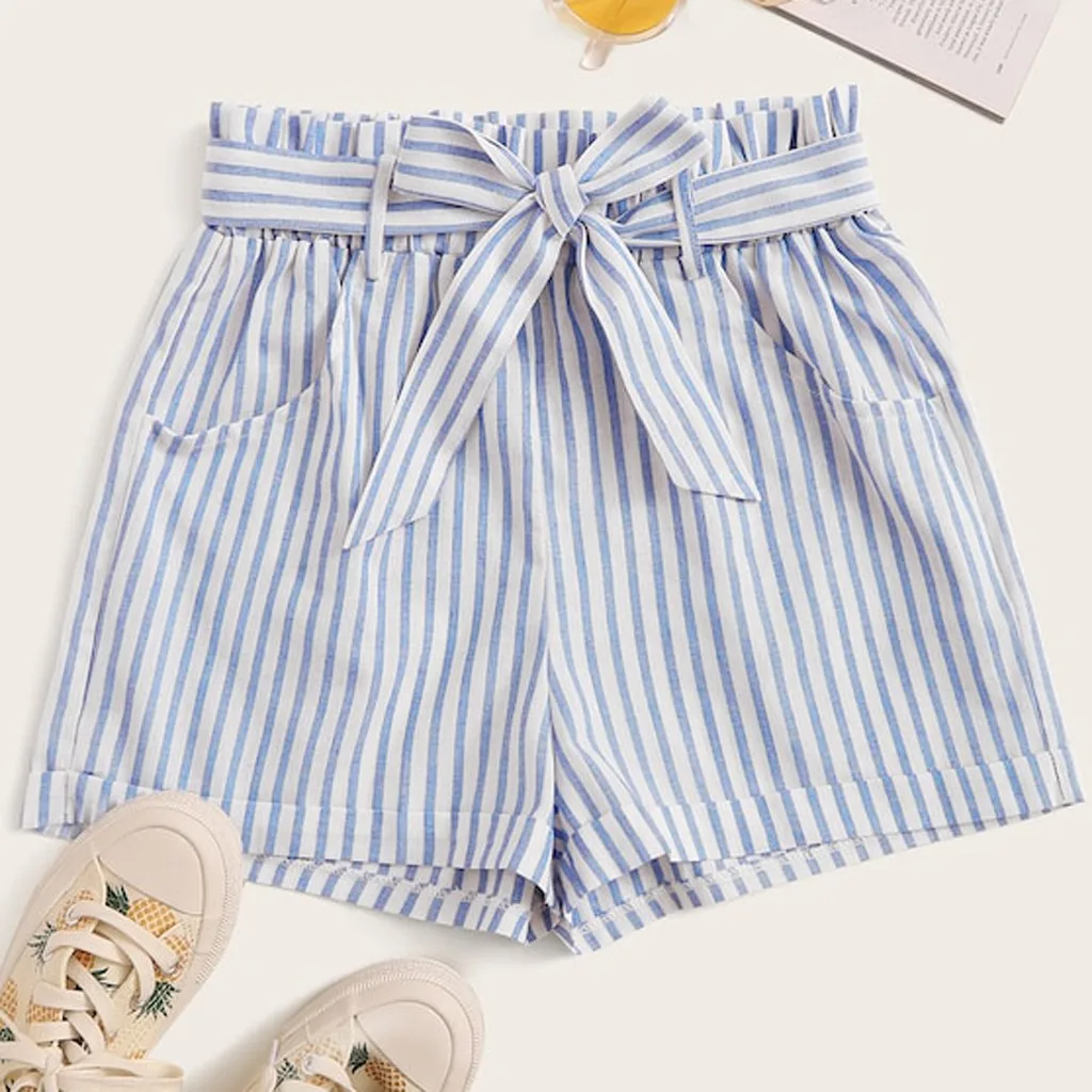 Шорты женские летние в полоску модные эластичные с завышенной талией бандажные
