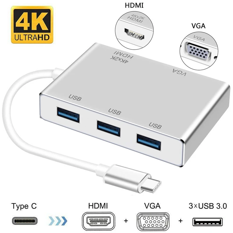 USB C HDMI VGA адаптер Тип к 4K 1080P 3 0 DVI видео конвертер Thunderbolt для Macbook Google Chromebook