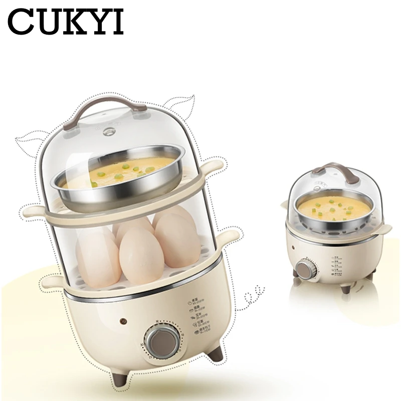 

CUKYI Household Egg Cooker Breakfast Machine Mini Food Heater Automatic Corn Steamer Anti-dry Burning Timing Double layer 220V