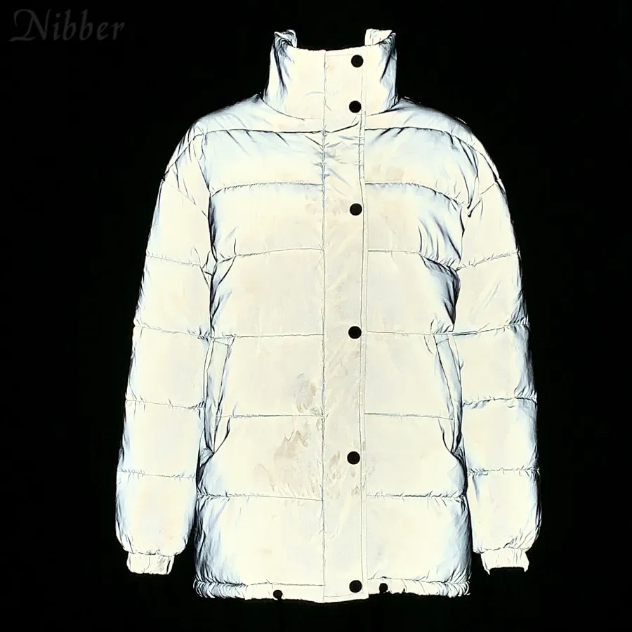 Nibber Winter Fashion Reflective Warm long Coat Womens top Jacket2019 club party Shining loose Outerwear mujer spring Parka Coat