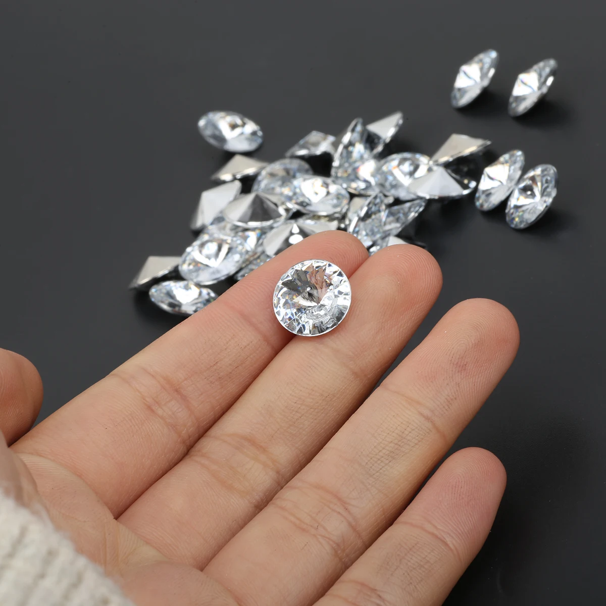 

Acrylic Rhinestone Pointed Bottom 6mm-25mm Silver Crystal Acrylic Beads Flat Glue On Beads DIY Crafts Scrapbook Decorations