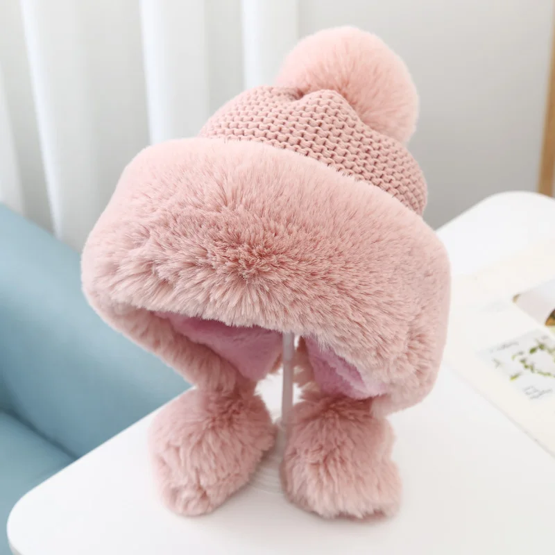 

Зимняя женская шапка-бомбер с помпоном, шапки-ушанки из искусственного лисьего меха для конского хвоста, теплая мягкая русская ушанка, утол...