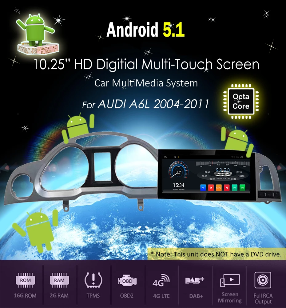 Kukuz 10,2" Android DVD Playerfor Audi A6 A6L 2010 2011 Автомобильный gps Navitation Восьмиядерный радио с Bluetooth и gps wifi стерео 4G видео