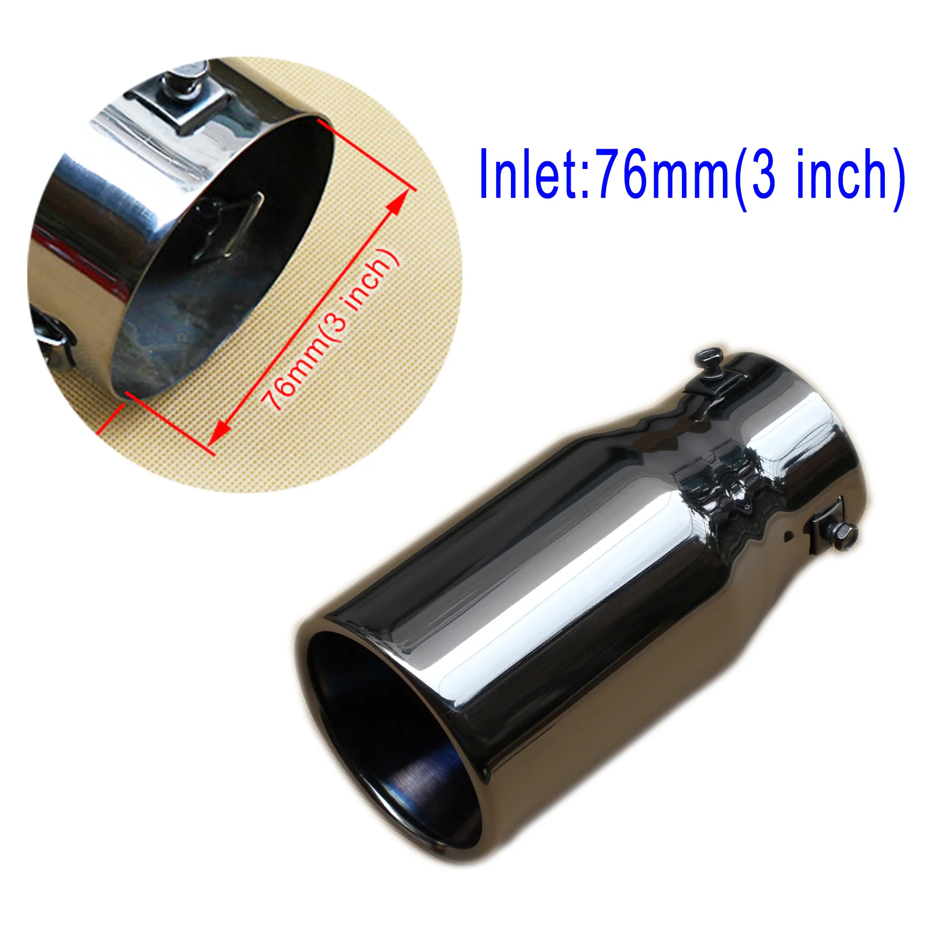 

Black Car Muffler Tailpipe Cover Accessories Universal Steel 3" 76mm Inlet Rear Silencer Exhaust End Tail Tip Pipe Decoration