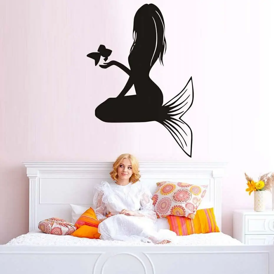 

Vinyl mermaid wall stickers bedroom mural beauty decals girl room stickers bathroom beautiful decorative wall stickers KT33