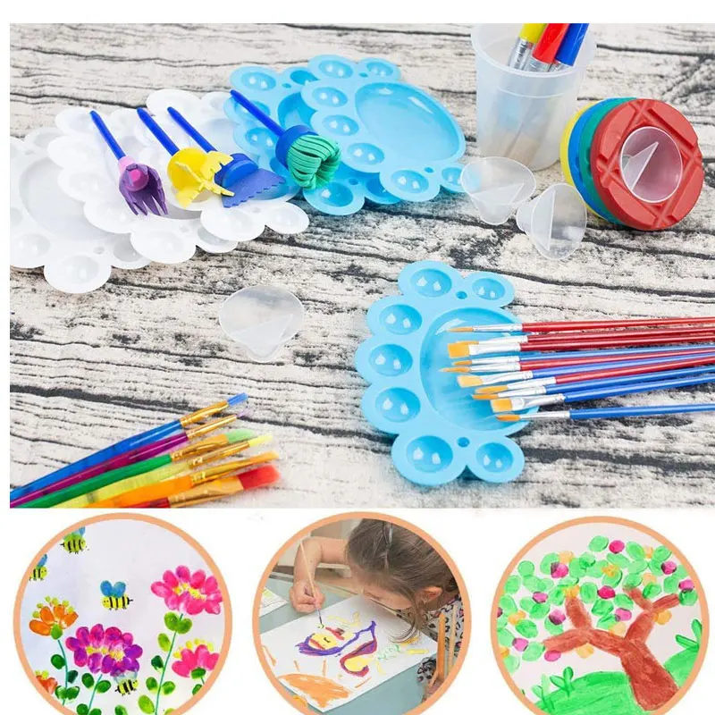 

Sponge Painting Tools for Early Education Children 34 Sets of Washing Cup Nylon Hair Brush DIY Art Supplies