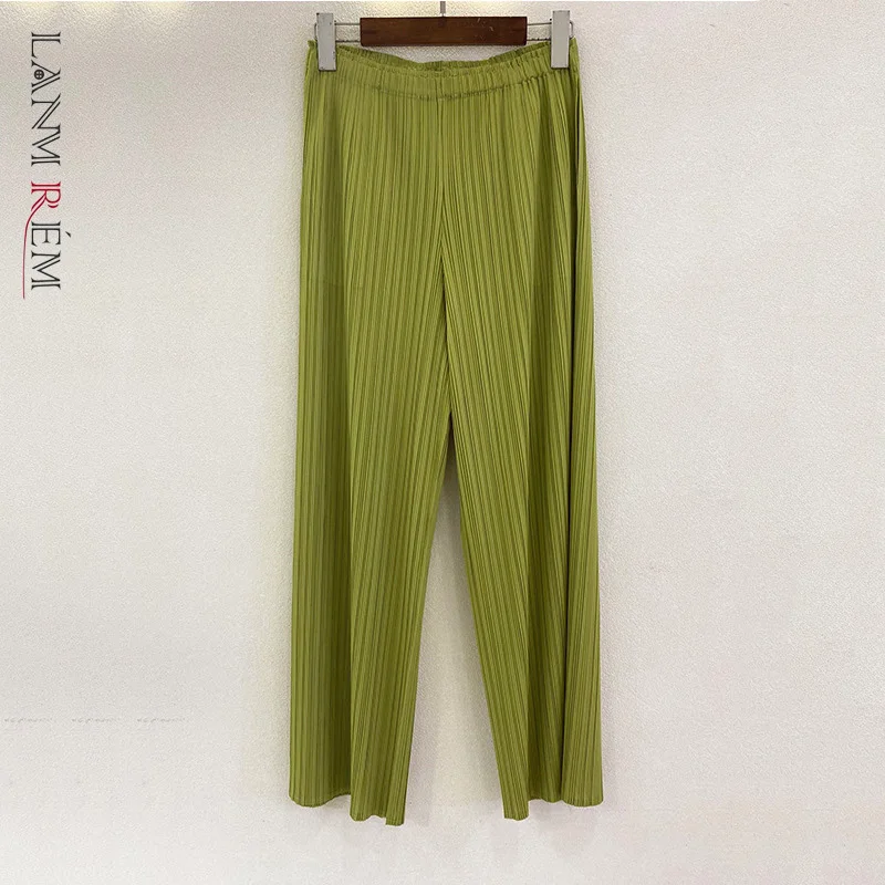 

LANMREM New Women Pants Thin Pleateds High Waist Straight Temperament Loose Fit Fashion Tide Autumn 2021 2P2266