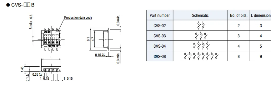 

Japan COPAL CVS-02TB smallest miniature dial code switch 2-bit patch 4 feet 1.27 spacing 2P flat dial