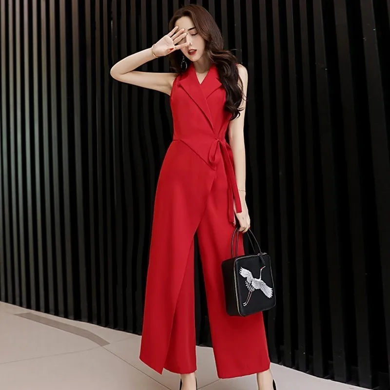 Женские брюки с широкими штанинами летние комбинезоны высокой талией и v