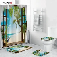 3d seascape scenery natural scenery bathroom four piece anti slip mat toilet cover cover bathroom decoration 4pcs 180180cm