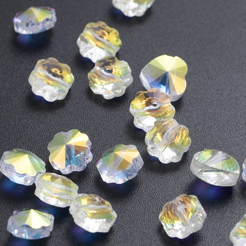 

New style!! 8mm 20pcs/bag high grade K9 glass Plum blossom shape Beads sew on rhinestones with holes DIY jewelry accessory
