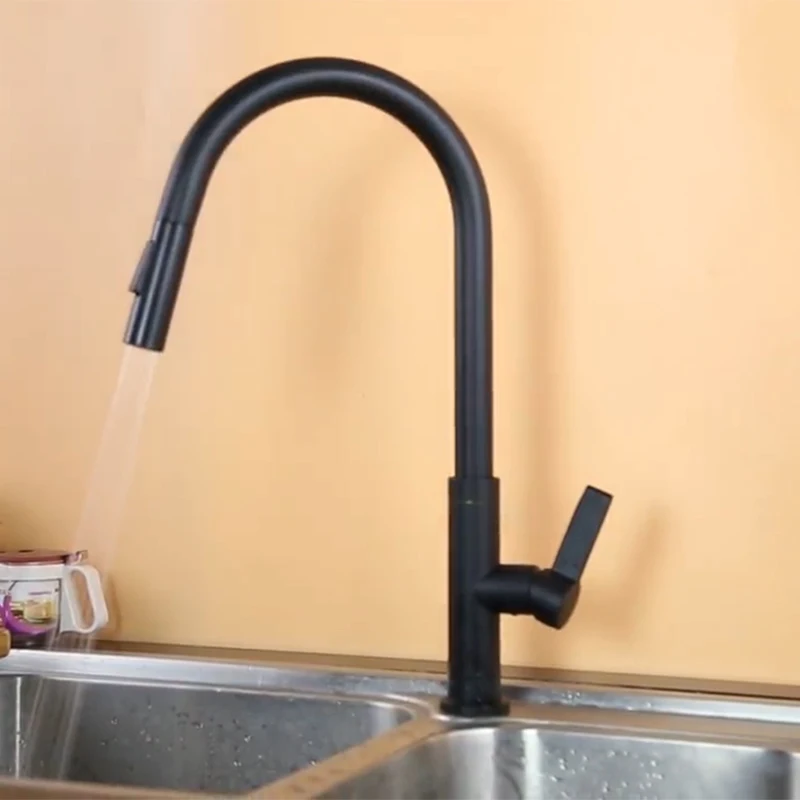 Черный Выдвижной Смеситель для кухни медный кран раковины крепление на раковину