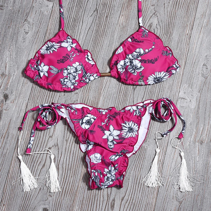 Сексуальный комплект бикини с цветочным принтом купальник для женщин бандаж